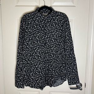 Express black w white floral king sleeve button down dress shirt - size L